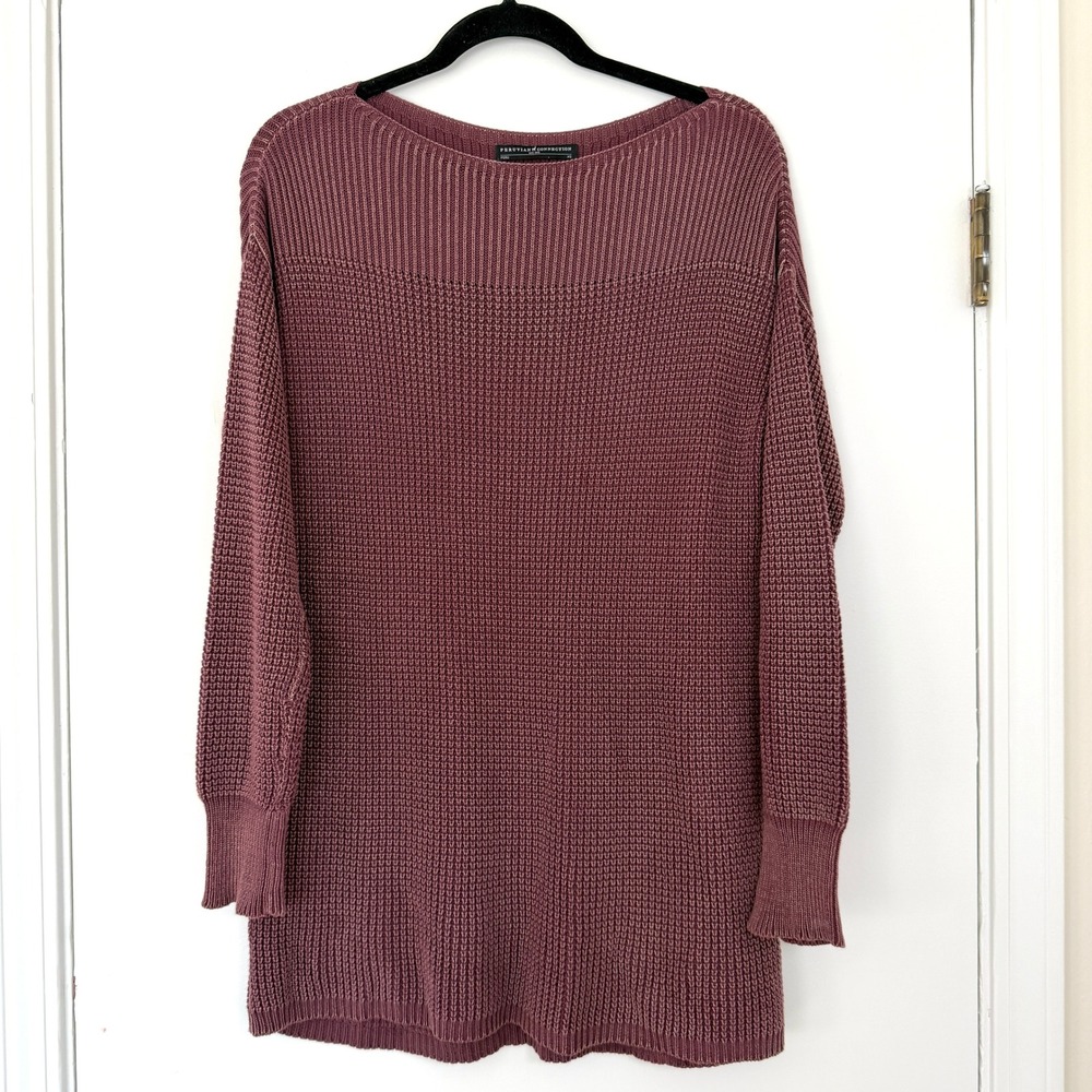 Peruvian Connection Womens XS Mauve 100% Cotton Waffle Knit Boat Neck Sweater